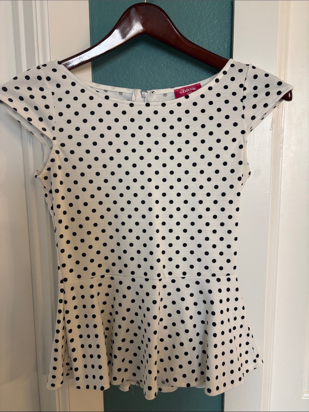 Shasa Cream Peplum Top with Black Polka Dots